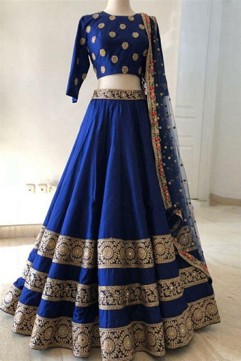 Blue Colour Taffeta Silk Fabric Party Wear Lehenga Choli Comes With