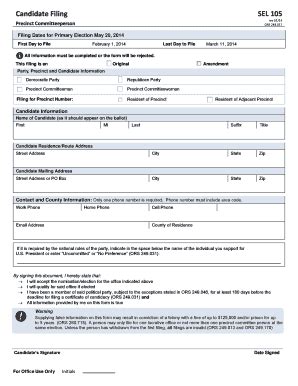 Fillable Online Co Josephine Or Candidate Filing SEL 105 Josephine