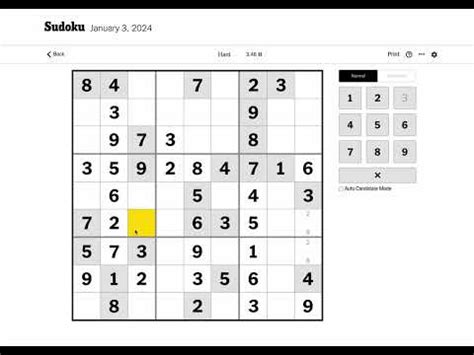 New York Times Sudoku Hard January 3 2024 Walk Through YouTube