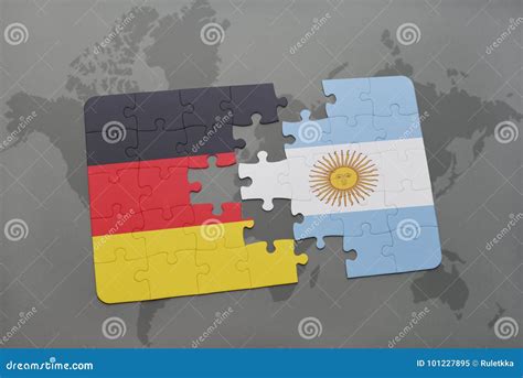 Puzzle with the National Flag of Germany and Argentina on a World Map ...