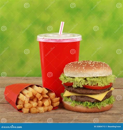 Double Cheeseburger Combo Meal With French Fries And Cola Stock ...