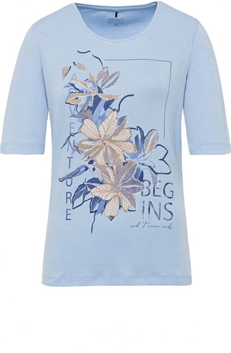 Olsen Blue Breeze T Shirt With Gold Floral Design T Shirts And Tops