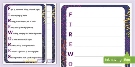 Fireworks Acrostic Poem Example Teacher Made Twinkl