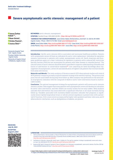 Pdf Severe Asymptomatic Aortic Stenosis Management Of A Patient