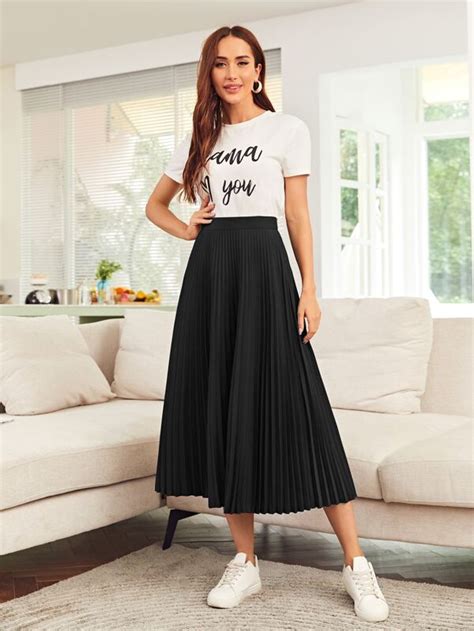 Shein Mulvari High Waist Solid Pleated Skirt Shein Usa