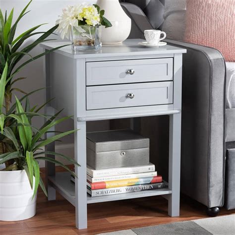 Baxton Studio Willow Drawer Light Grey Nightstand Hd The