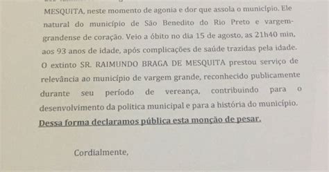 Alpanir Mesquita Prefeito Carlinhos Barros emite moção de pesar pelo