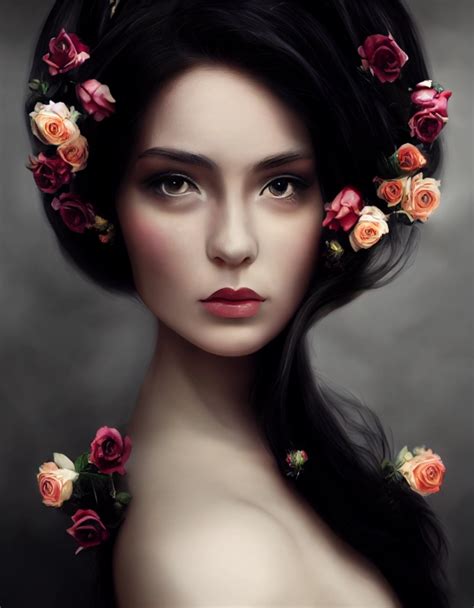 Flowers And Roses In Her Hair Photorealistic 8k Midjourney