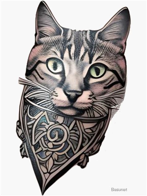 Kawaii Inked Cat Sticker For Sale By Basunat Redbubble