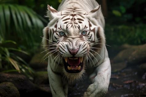 Um Tigre Branco De Olhos Azuis Foto Premium