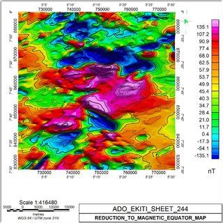 Contoured Reduction to Magnetic Equator (RTE) Map. | Download ...