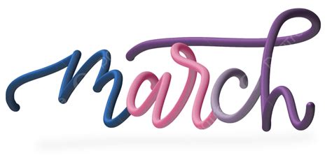 March Month Decorated 3d Text Effect With Transparent Background March