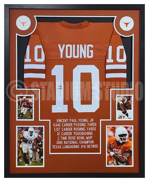 Vincent Young Autographed Framed Longhorns Orange Stat Jersey - The