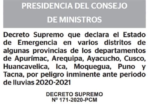 Declaran Estado De Emergencia En 184 Distritos Por Peligro Ante Próximo