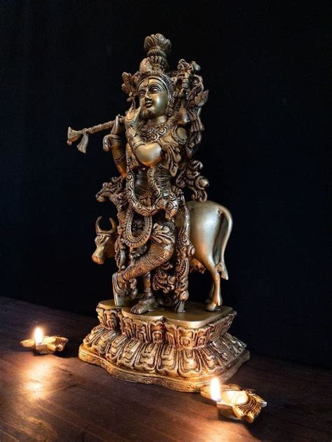 Vedic Art And Craft Brass Krishna Idol With Cow At Rs Piece In