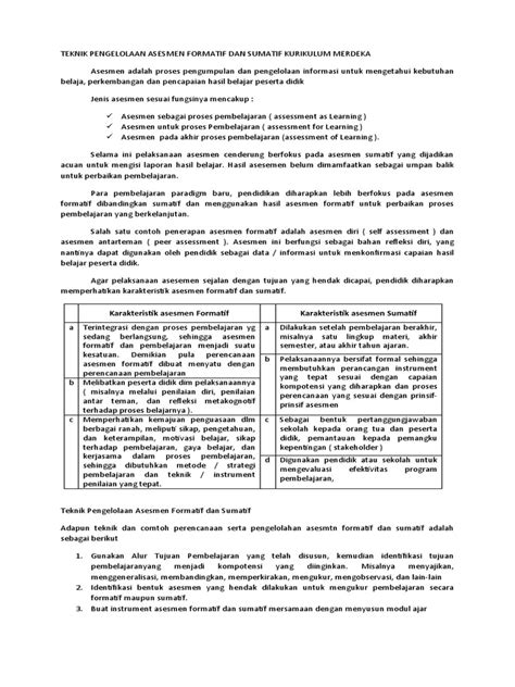 Teknik Pengelolaan Asesmen Formatif Dan Sumatif Kurikulum Merdeka Pdf