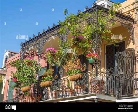 French Quarter architecture, New Orleans, Louisiana, United States. Built in the 18th century ...