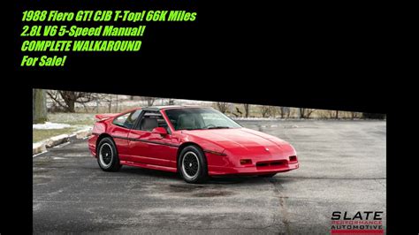 Pontiac Fiero Gt Cjb T Top K Miles L V Speed Manual For