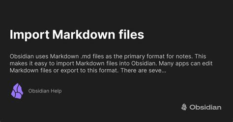 Import Markdown files - Obsidian Help