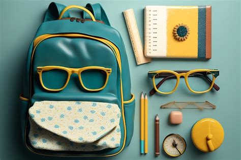 Premium Ai Image A Yellow Backpack With Glasses And A Yellow Backpack