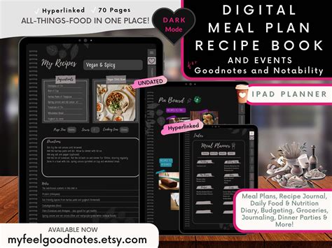 Digital Meal Planner And Recipe Book Meal Prep Goodnotes Food Journal