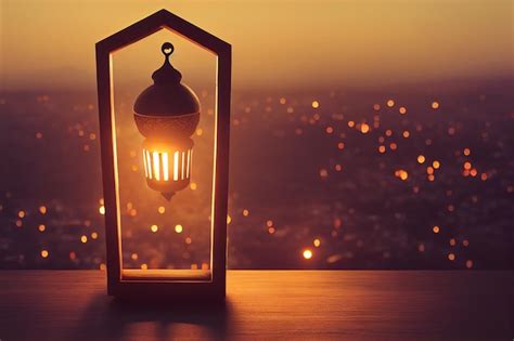 Premium Photo Lantern With Bokeh Arabic Background Ramadan Mubarak