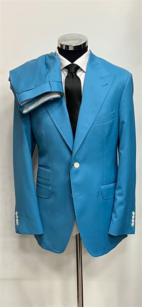 Ice blue luxury super 150 Cerruti wool suit with 5 inch peak lapel ...