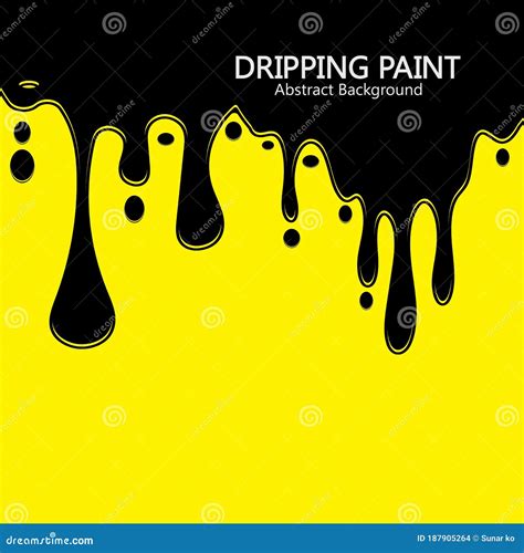 Tinta Negra Goteando El Derrame De Pintura Sobre Fondo Amarillo