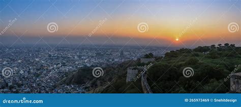 View Of Jaipur Cityscape From Nahargarh Fort In India During Sunset