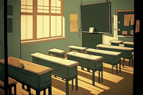 Premium AI Image | School desks in an empty classroom