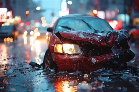 Distracted Driver Causes Near Crash On A Rainy City Street At Night