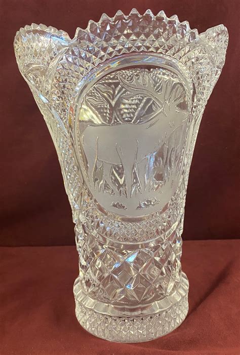 Large Vintage 9 12 Hand Cut Lead Crystal Glass Vase Etsy