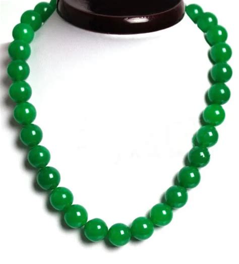 ÉNORME COLLIER BIJOUX perles rondes en jade vert naturel 14 mm 18