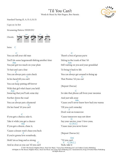 Learn Guitar Favorites Til You Cant Guitar Tab In C Major