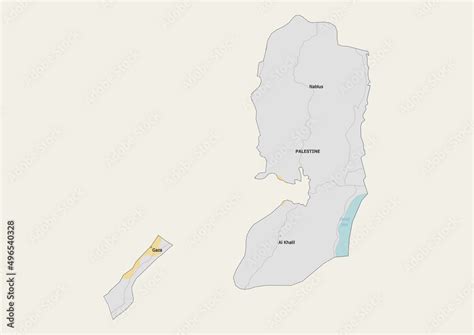 Isolated map of Palestine with borders, important cities, rivers,lakes ...