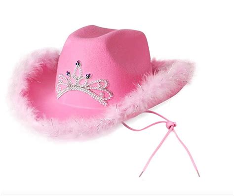 Pink Cowgirl Hat With Feather Boa Fluffy Feather Brim Adult Size Cowboy