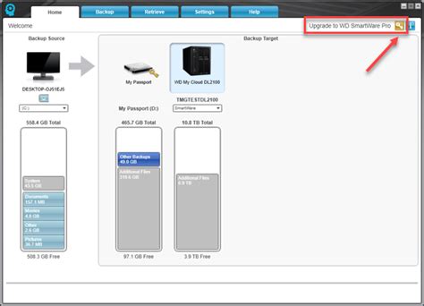 WD SMARTWAREをWD SMARTWARE PROにアップグレードする方法