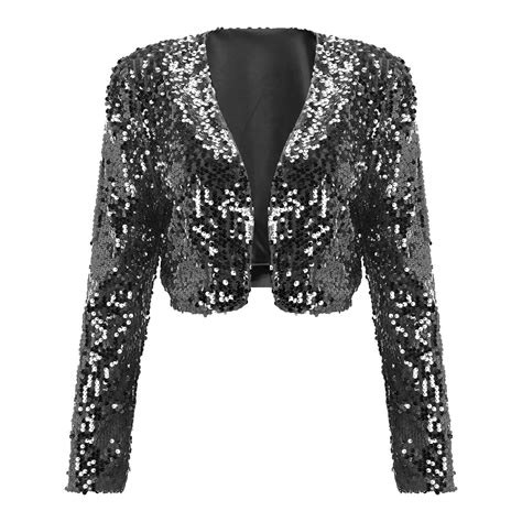 Ladies Women Sparkly Sequins Long Sleeve Open Coat Jacket Blazer Party Tops Size Ebay