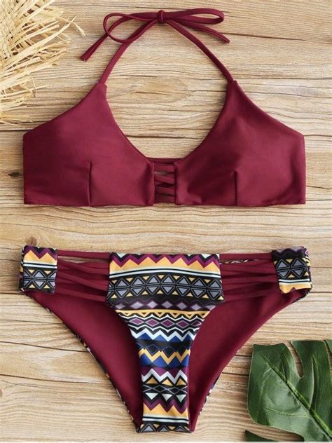 Halter Crisscross Zig Zag Bikini Set RED Bikinis Zig Zag Bikini