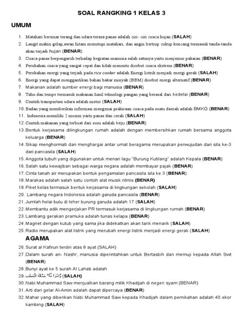 Soal Rangking 1 Kelas 3 Pdf