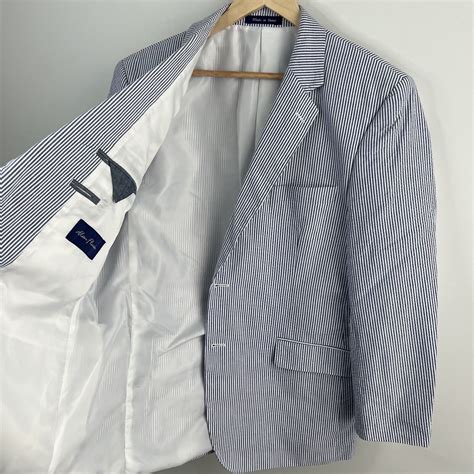 Alan Flusser Seersucker Blazer Mens R Blue Nautica Gem