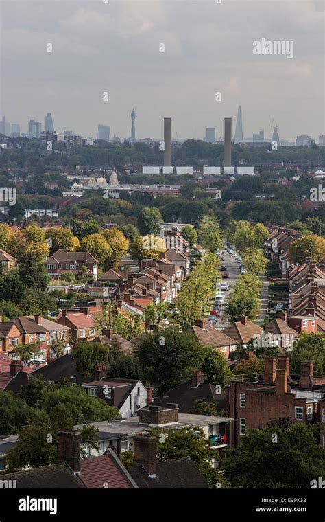 London suburbs, Wembley, with Central London in the distance Stock ...