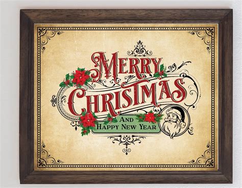 Vintage Merry Christmas Sign, Wall Art, Printable Xmas Wall Decor ...