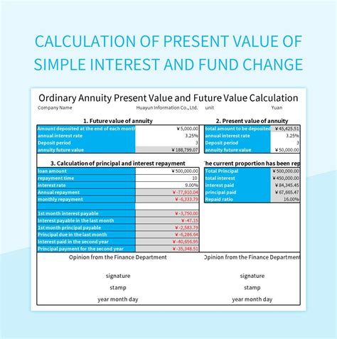 Calculation Of Present Value Of Simple Interest And Fund Change Excel