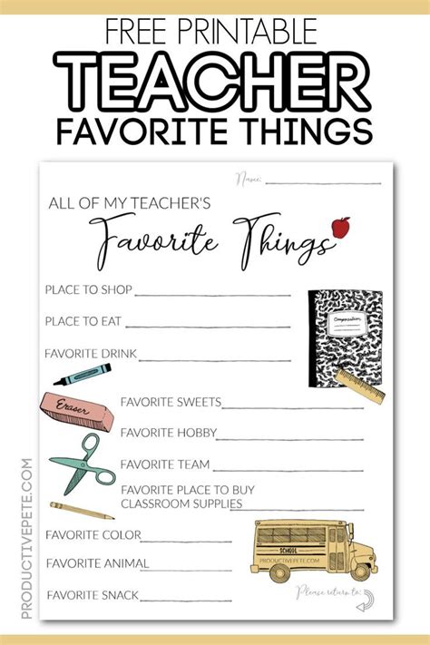 Teacher Favorite Things Printable Questionnaire Artofit