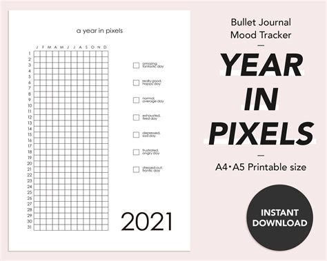 Year In Pixels Template Printable Mood Tracker Bullet Etsy