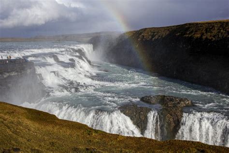 Gullfoss Waterfall with Rainbow, Golden Circle, Iceland Stock Image - Image of water, cloud ...