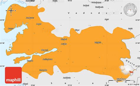 Political Simple Map Of Bharuch Single Color Outside Borders And Labels