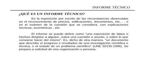 ¿quÉ Es Un Informe TÉcnico · Pdf Fileinforme TÉcnico Un Informe écnico