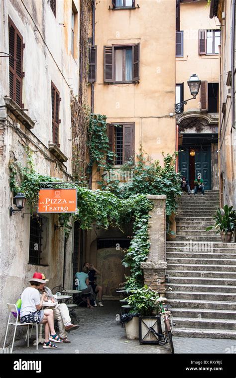 Rome trattoria street scene in Italy Stock Photo - Alamy